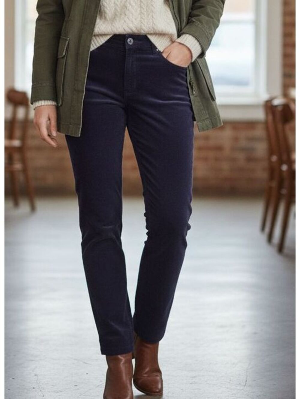 Northern Reflections Navy Velour Pants Straight Leg Button Fly Cozy Classic